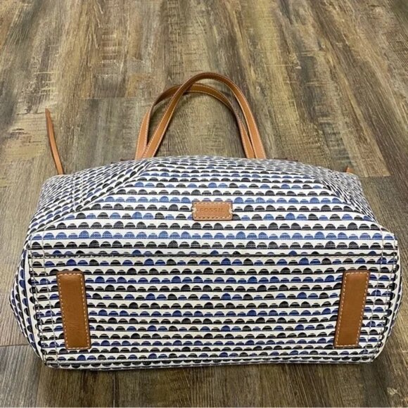 Fossil Stylish Blue and Brown Tote Bag 11x12” - Picture 7 of 13